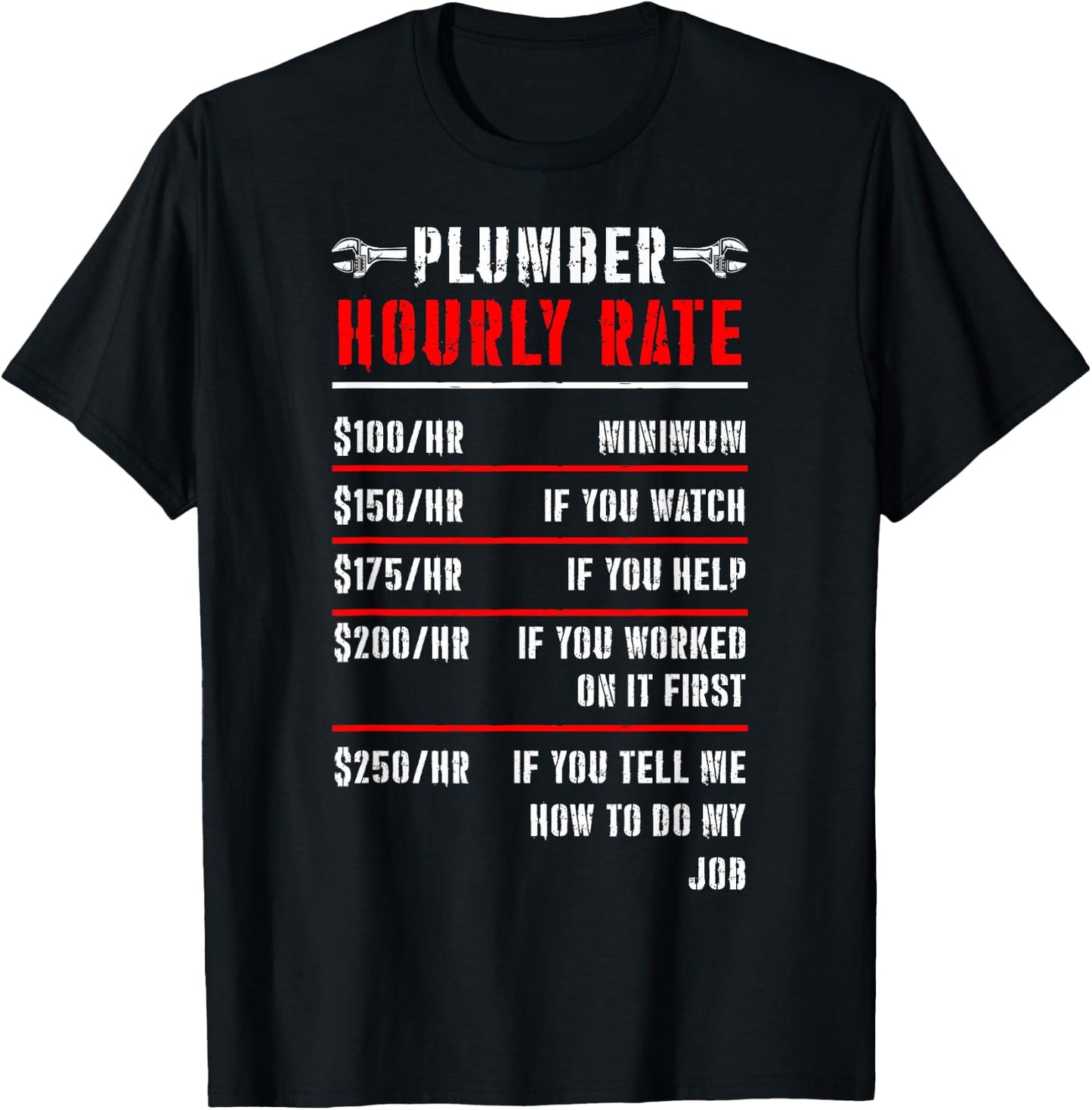 Funny Plumbers Plumber Dads Plumber Hourly Rate Plumber Rate T-Shirt - T-Shirt | Black
