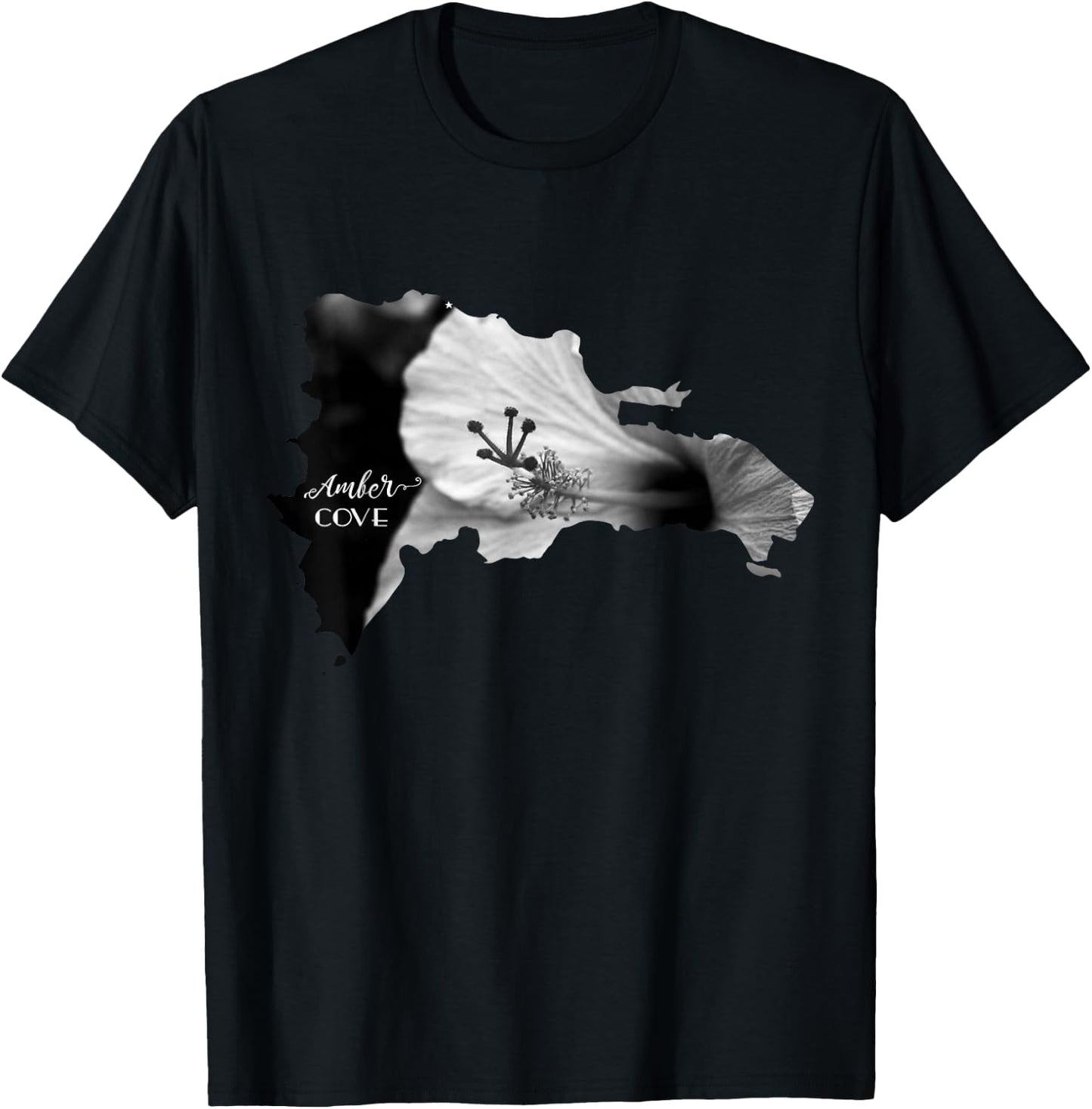 AMBER COVE Dominican Republic Map and Hibiscus Flower T-Shirt - T-Shirt | Black
