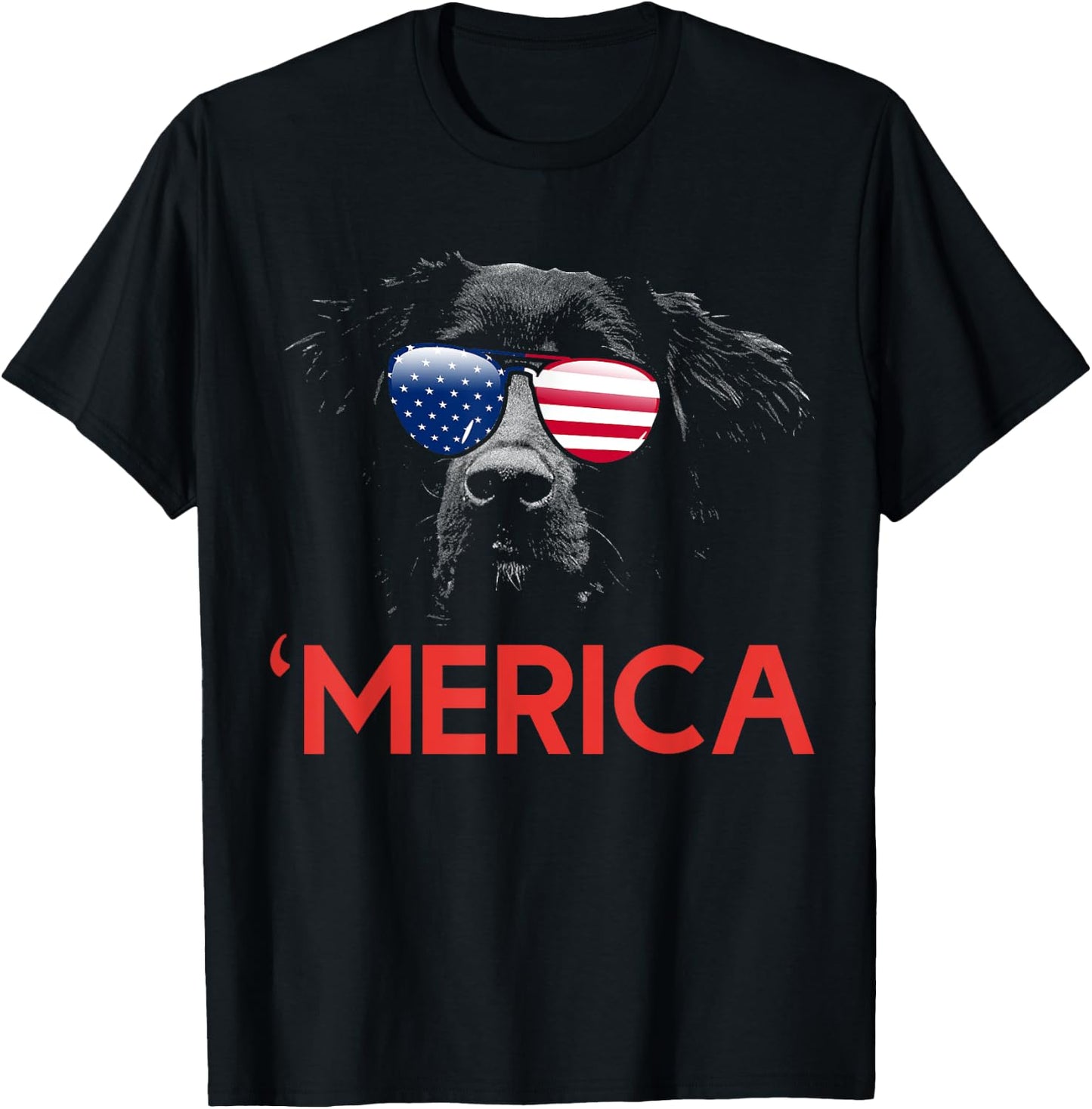 Merica Flat Coated Retriever American Flag 4th of July T-Shirt - T-Shirt | Black