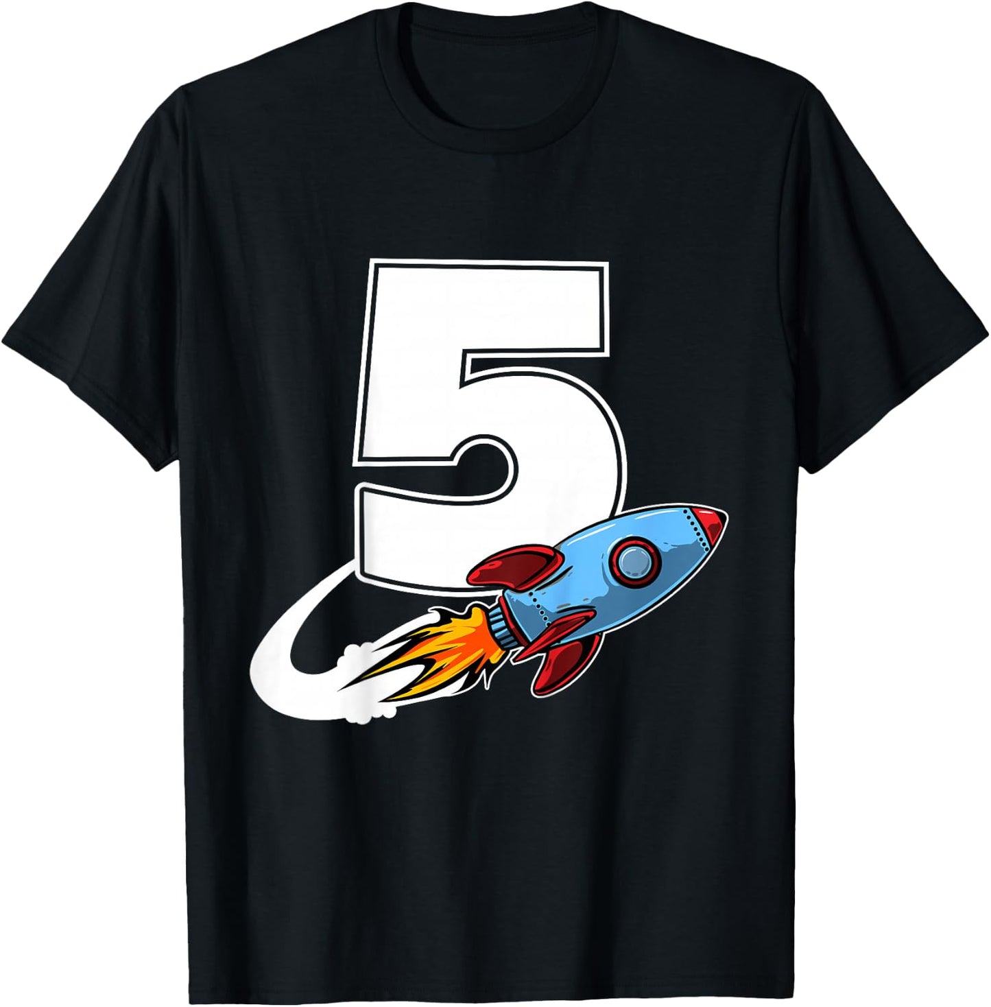 Outer Space 5 Year Old 5th Birthday Five Rocket Ship Party T-Shirt - T-Shirt | Black