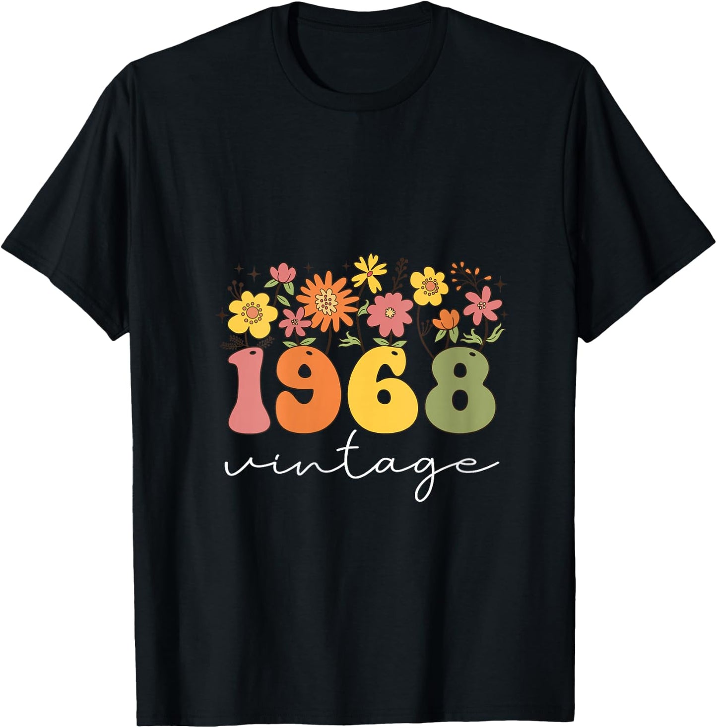 Women's 1968 Vintage Floral 55th Birthday Women Girls Wildflower V-Neck T-Shirt - T-Shirt | Black