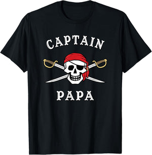 Captain Papa Funny Pirate Grandpa T-Shirt - T-Shirt | Black