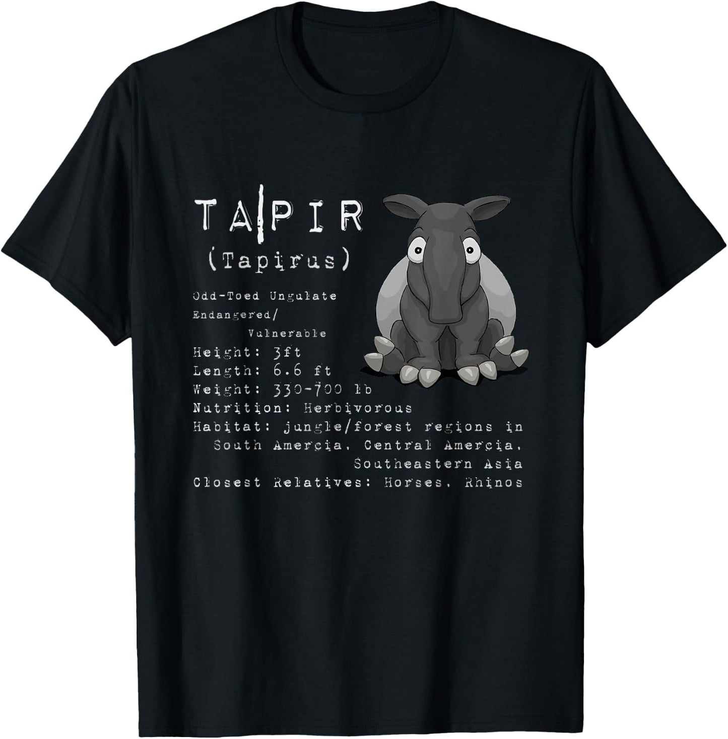 Chubby Malayan Tapir Facts Information T-Shirt - T-Shirt | Black