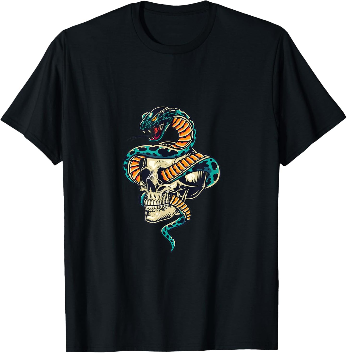Tattoo Design Snake in Skull Cobra Skull T-Shirt - T-Shirt | Black