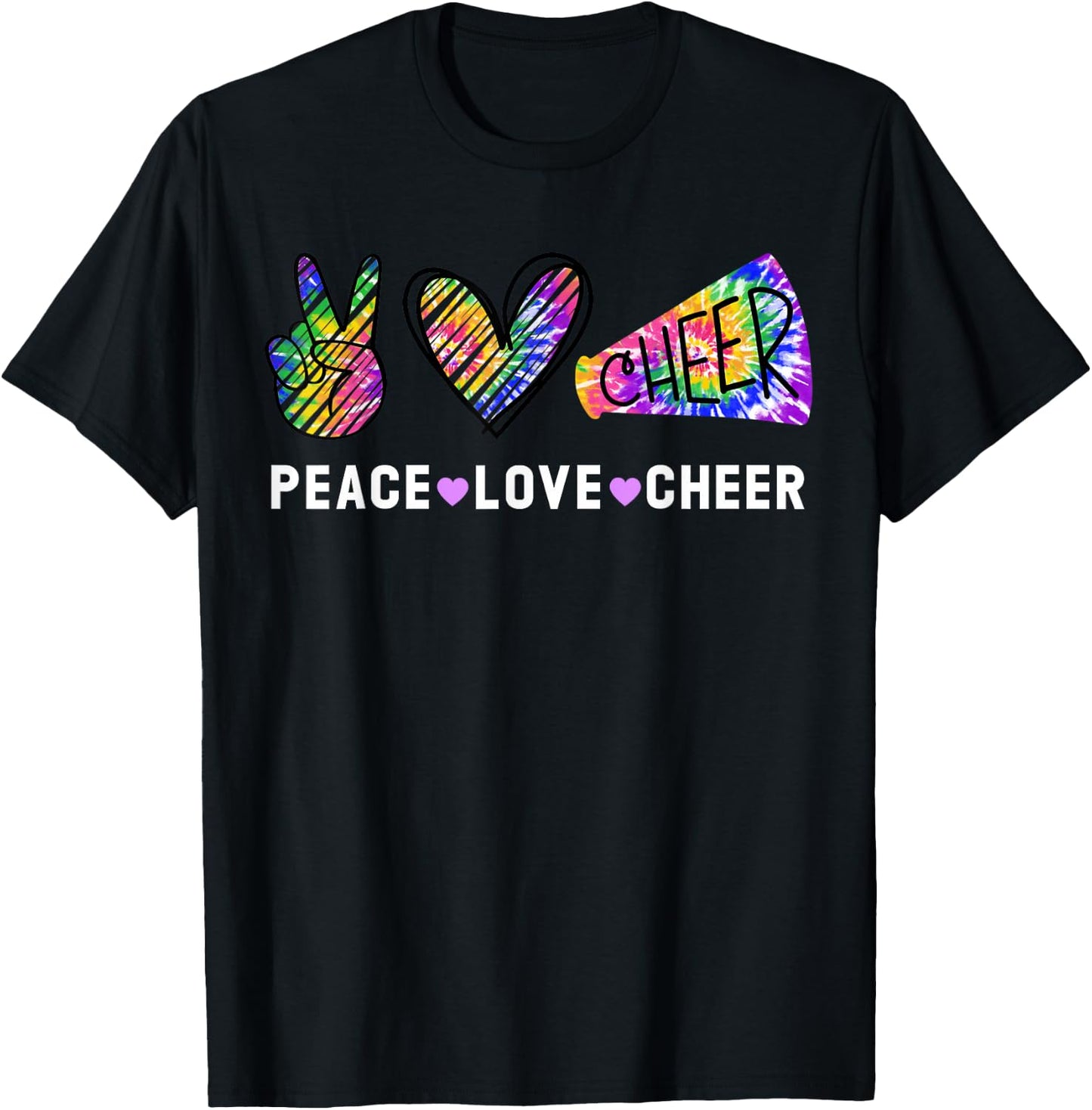 Peace Love Cheer Tie Dye Cheerleading for Cheerleader Cute Small T-Shirt - T-Shirt | Black