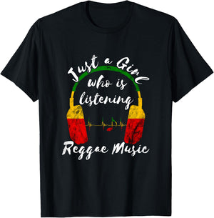 Just A Girl Who is Listening Reggae Music Rastafari Roots T-Shirt - T-Shirt | Black