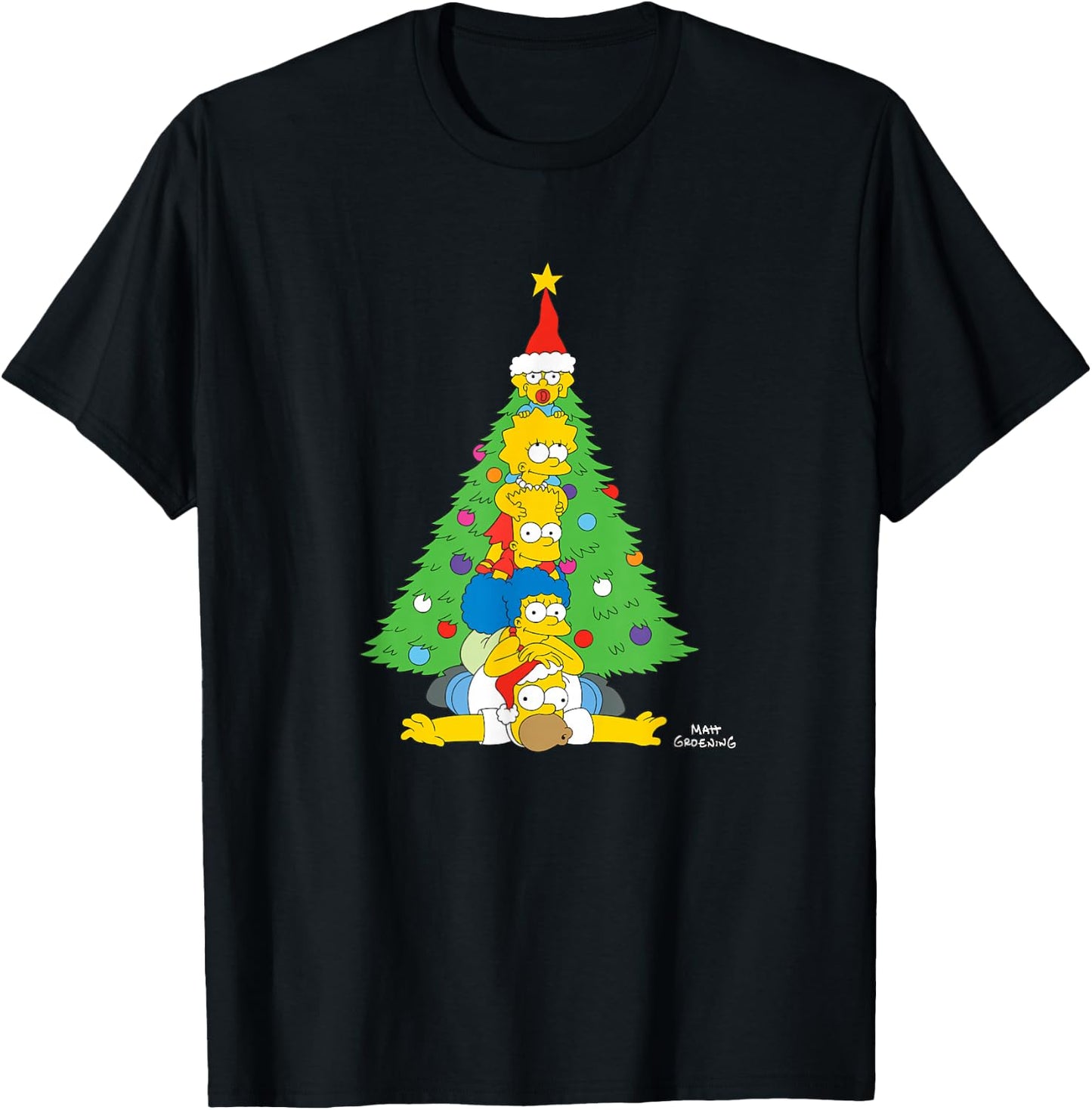 The Simpsons Holiday Family Christmas Tree Stack T-Shirt - T-Shirt | Black