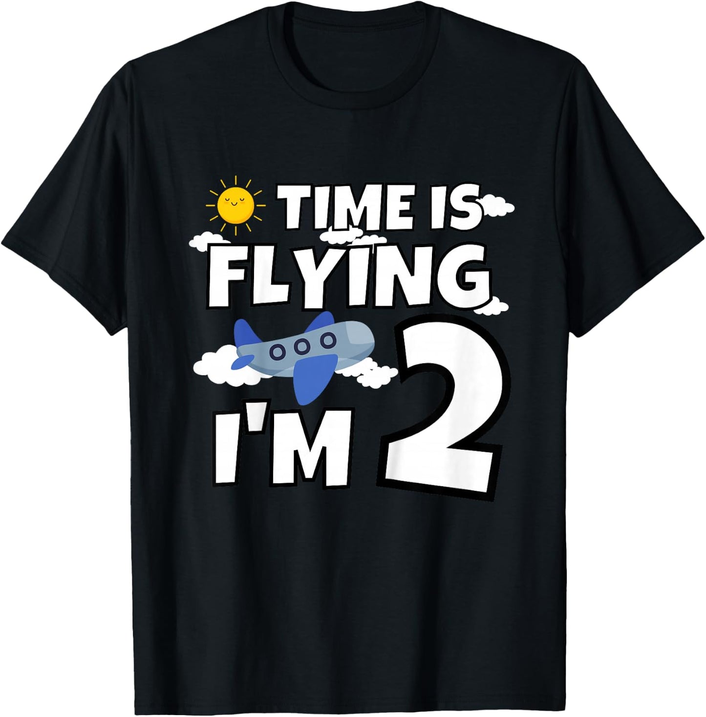 Airplane Pilot Flying in the Sky 2 Year Old 2nd Birthday T-Shirt - T-Shirt | Black