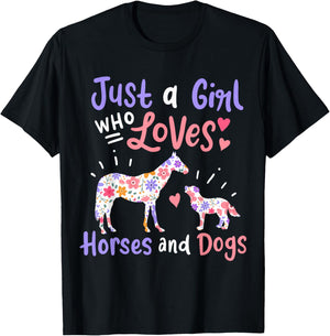 Horse Dog Just A Girl Who Loves Horses And Dogs Gift T-Shirt - T-Shirt | Black
