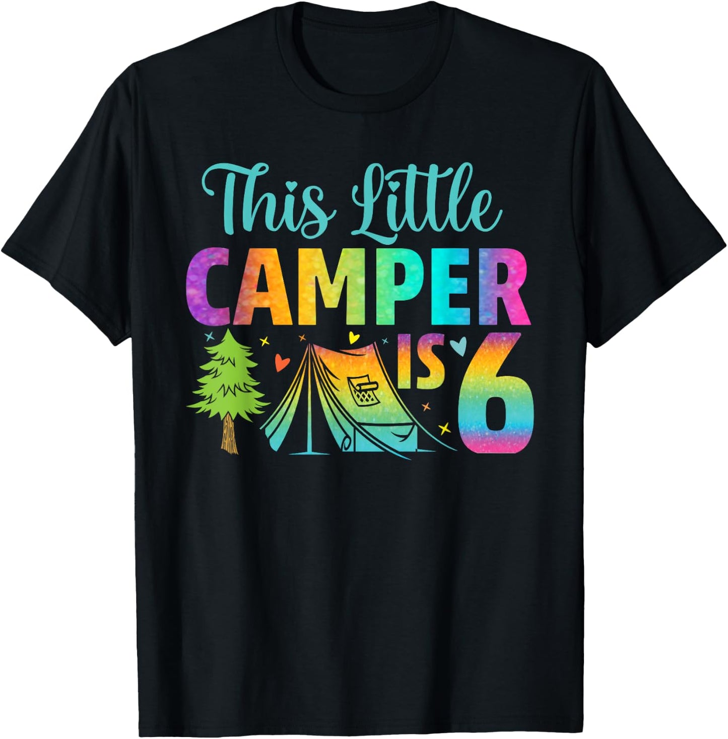 Camper Kids Birthday 6 Years Old Camping 6th B-day Funny T-Shirt - T-Shirt | Black