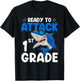 Ready To Attack 1st Grade Shark First Grade Teacher Student T-Shirt - T-Shirt | Black