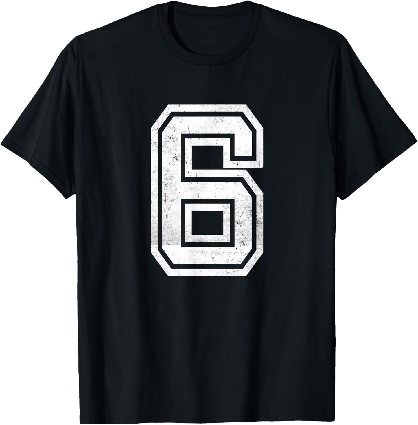 White Distressed Sports Team Number #6 T-Shirt - T-Shirt | Black