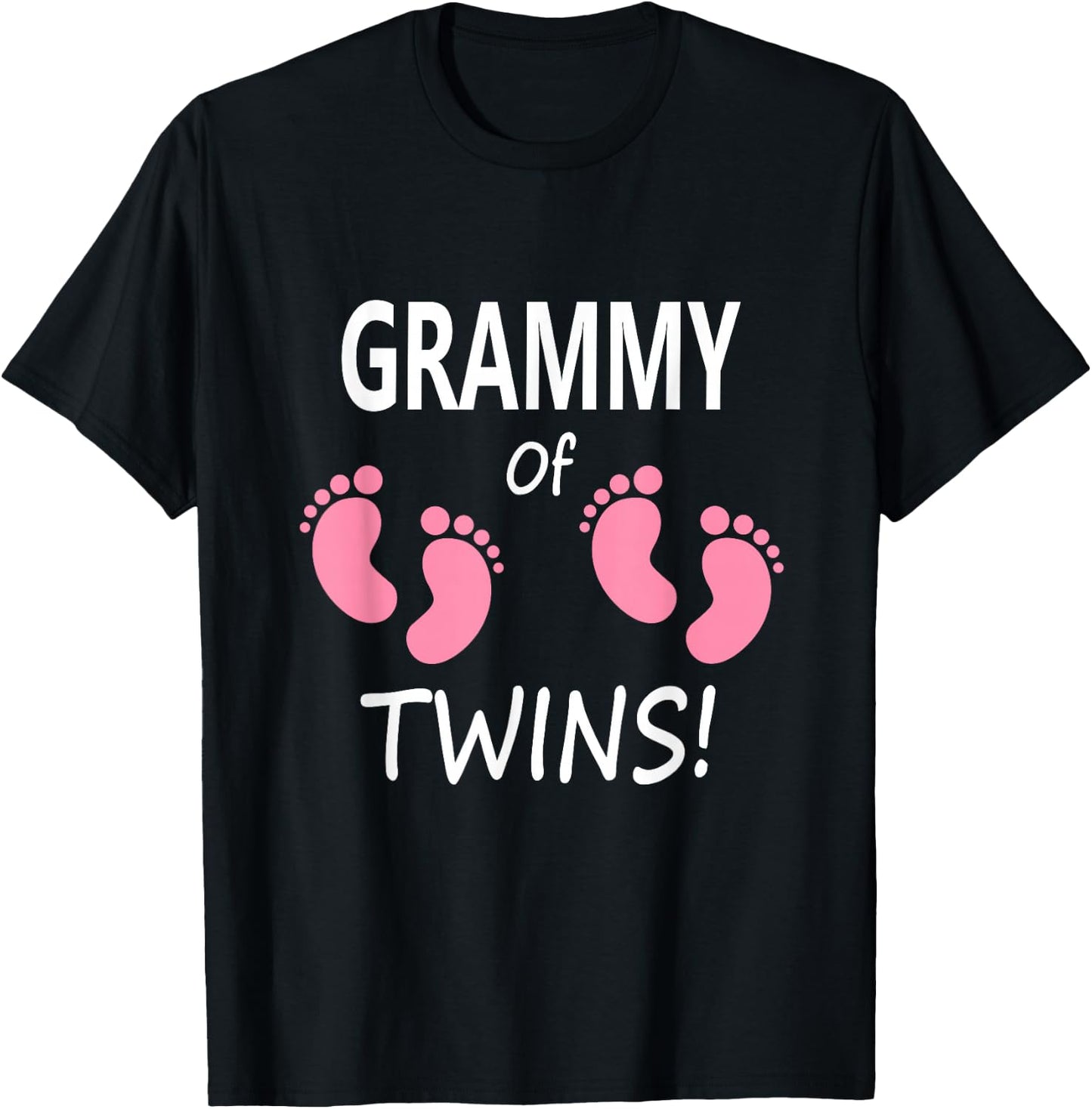 Women's Grandmother Grandma Grammy Twin Girls Pink Footprints T-Shirt - T-Shirt | Black