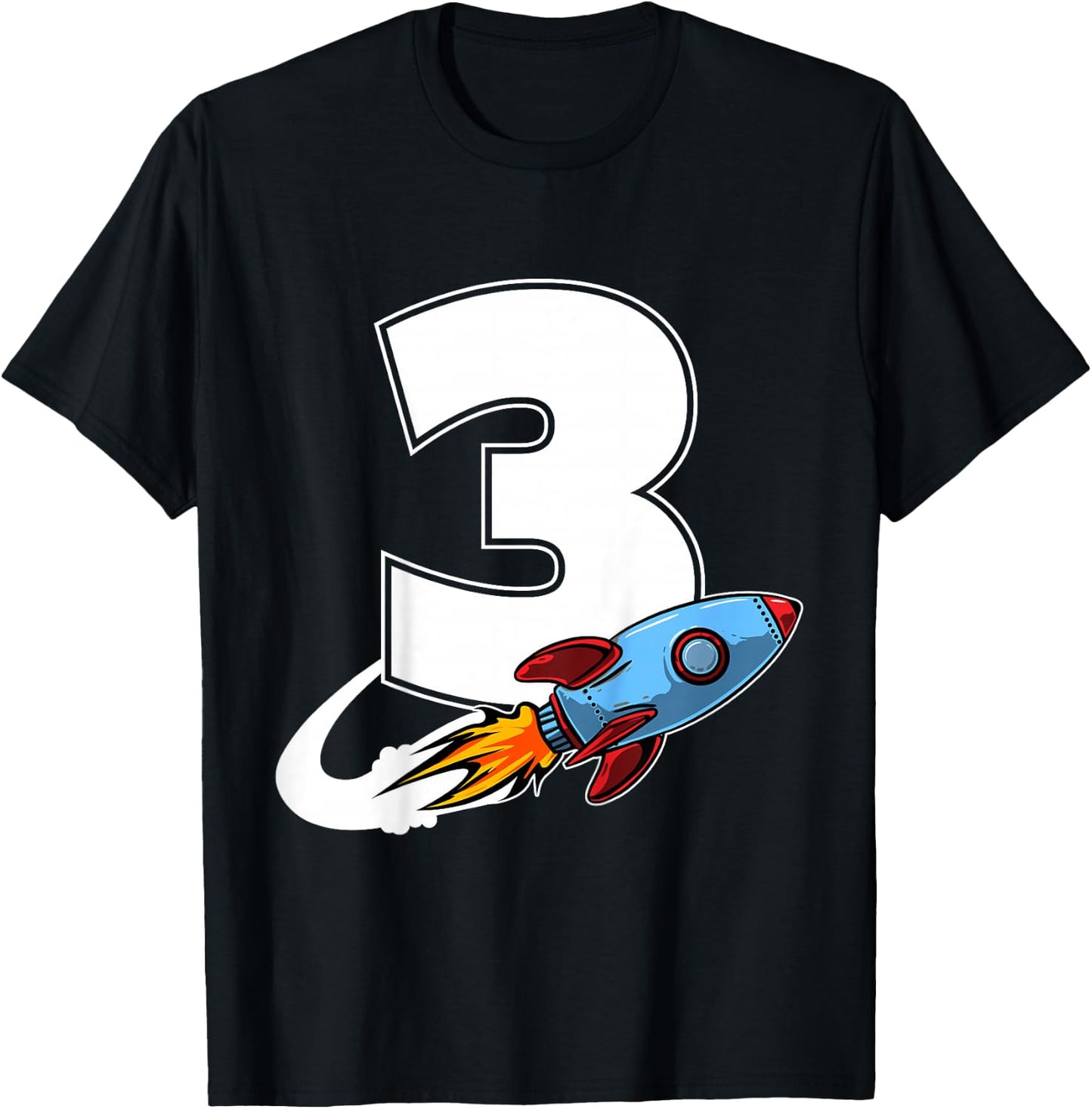 Outer Space 3 Year Old 3rd Birthday Three Rocket Ship Party T-Shirt - T-Shirt | Black