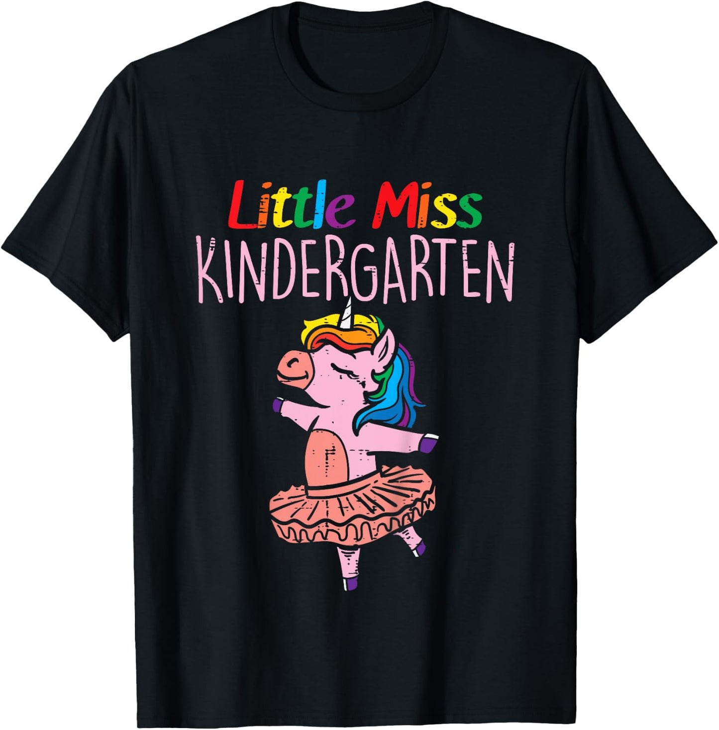 Little Miss Kindergarten Unicorn Back To School Day Girls T-Shirt - T-Shirt | Black