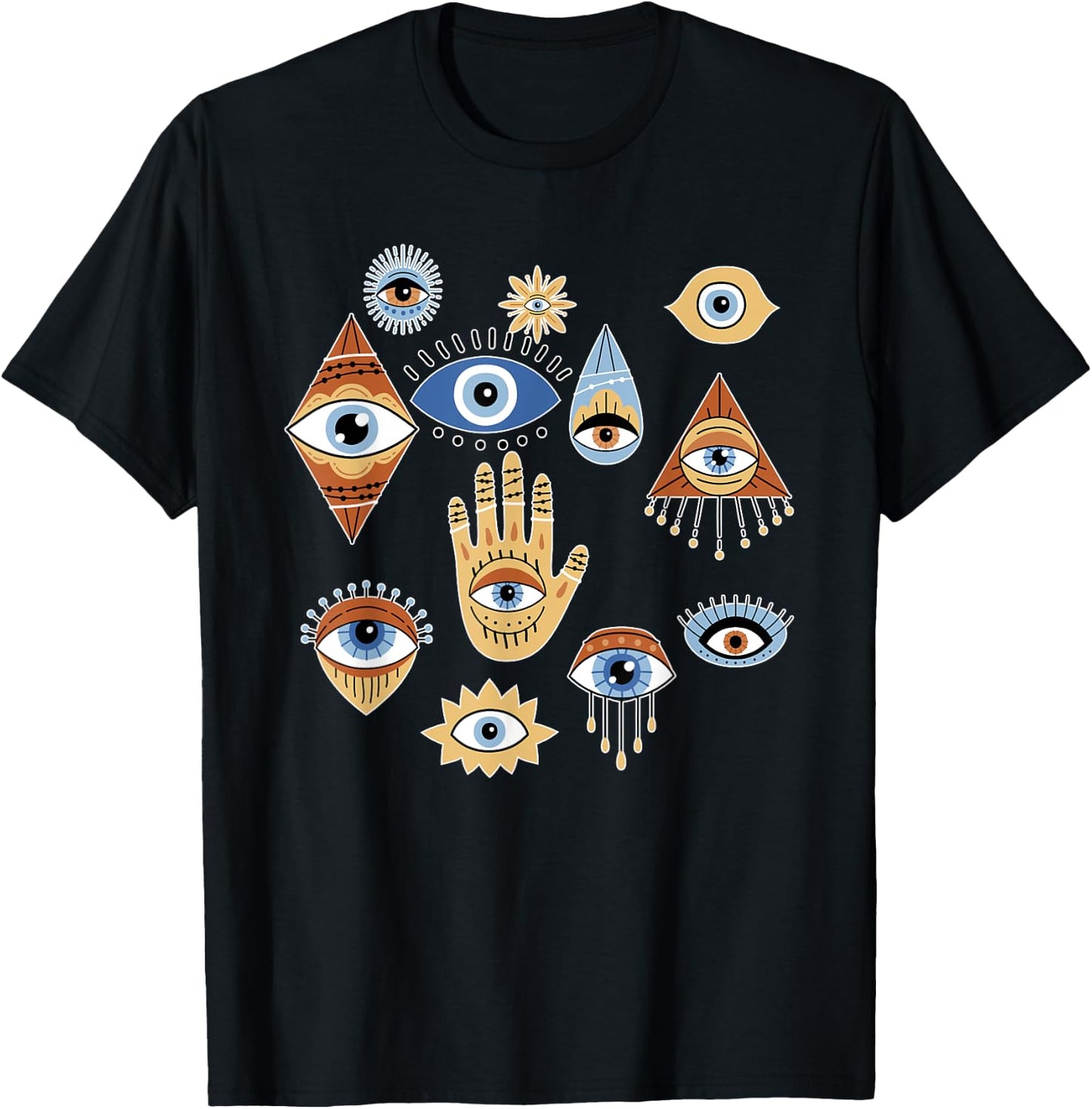 Evil Eye Curse Protection Hand of Hamsa Seeing Eyes T-Shirt - T-Shirt | Black