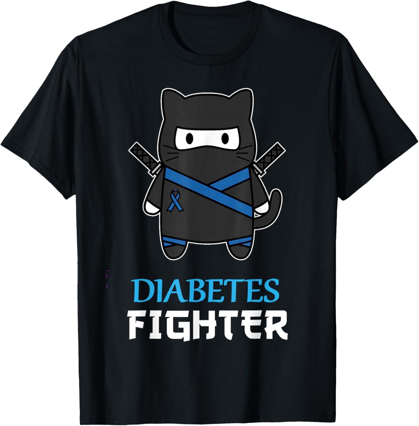 Diabetes Fighter Cat Ninja Awareness Diabetes Type 1 T-Shirt - T-Shirt | Black