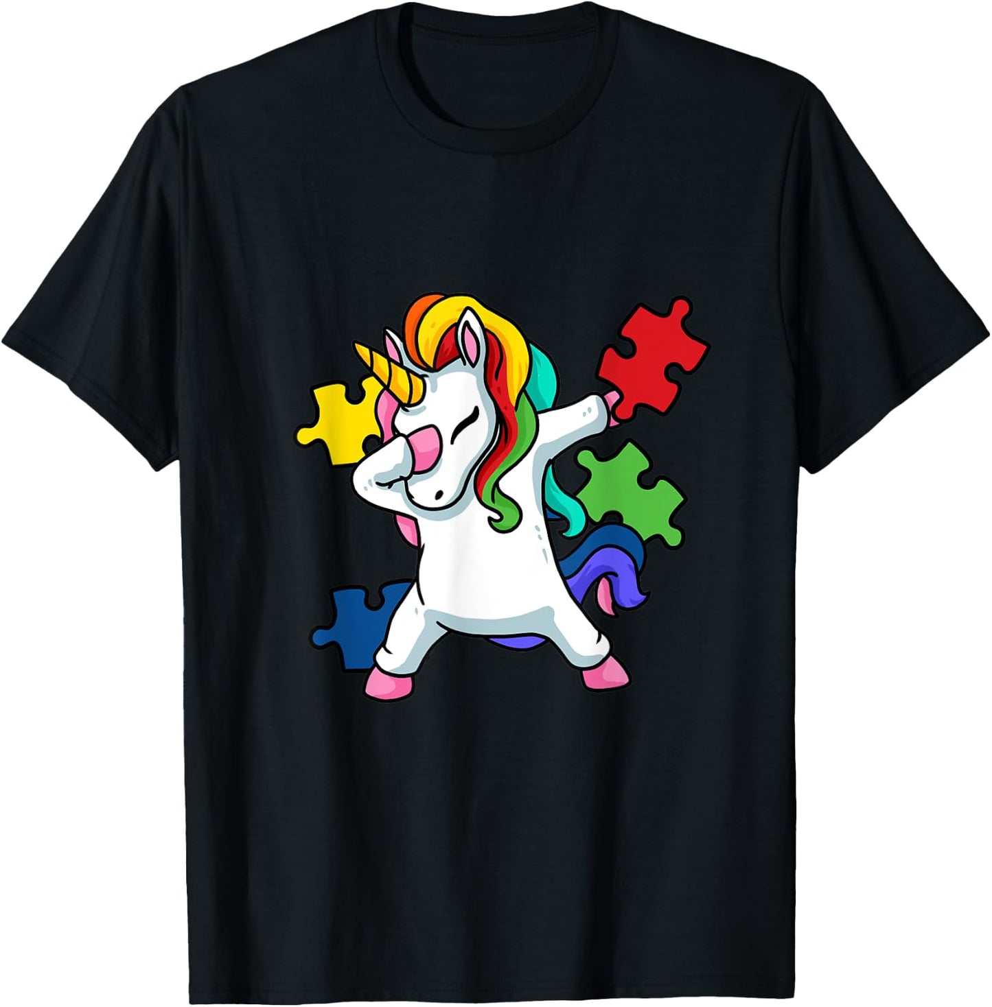 Dabbing Unicorn Puzzle Kids Autism Awareness Month T-Shirt - T-Shirt | Black