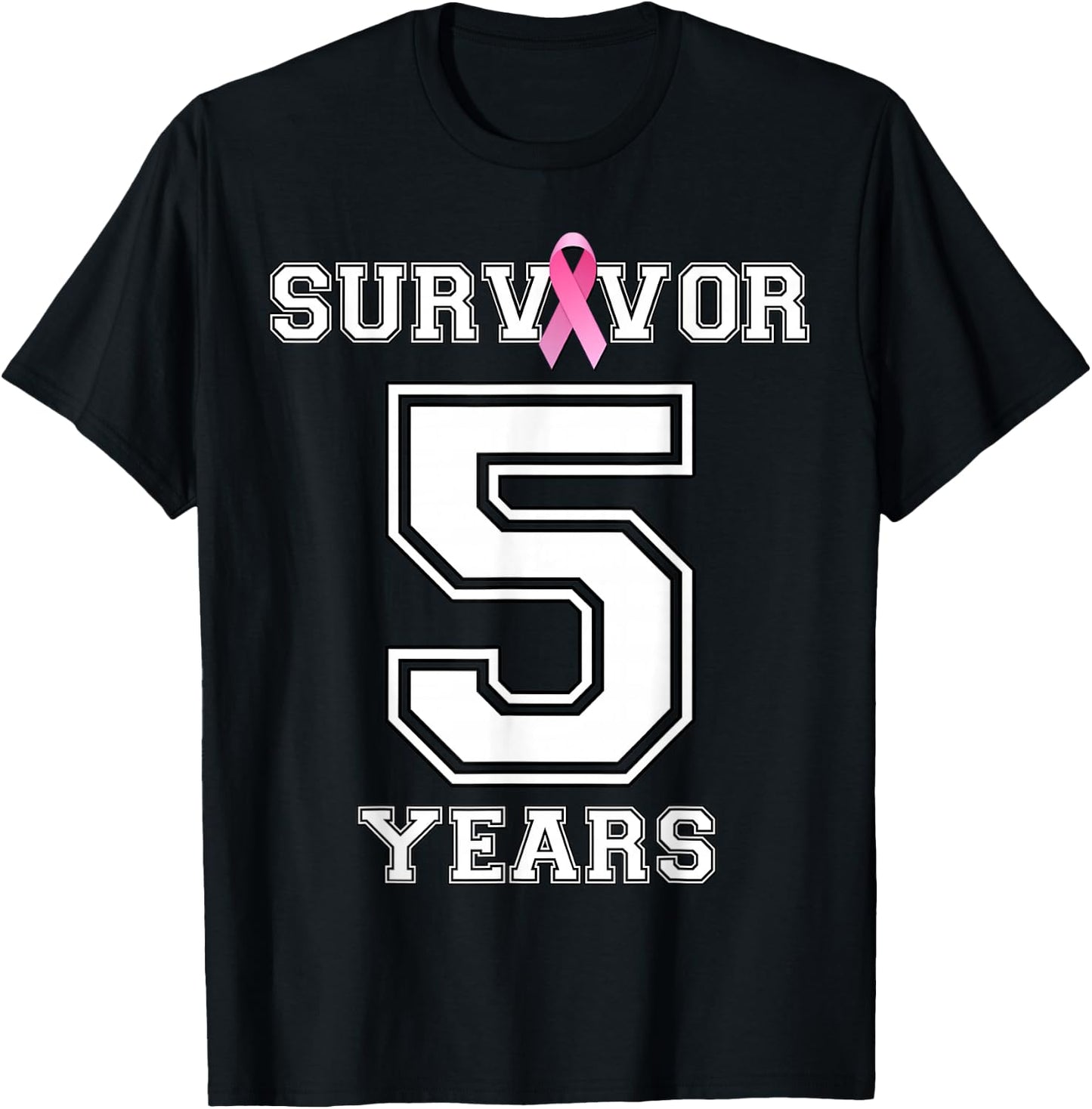 5 Years Breast Cancer Survivor Gifts Pink Ribbon T-Shirt - T-Shirt | Black