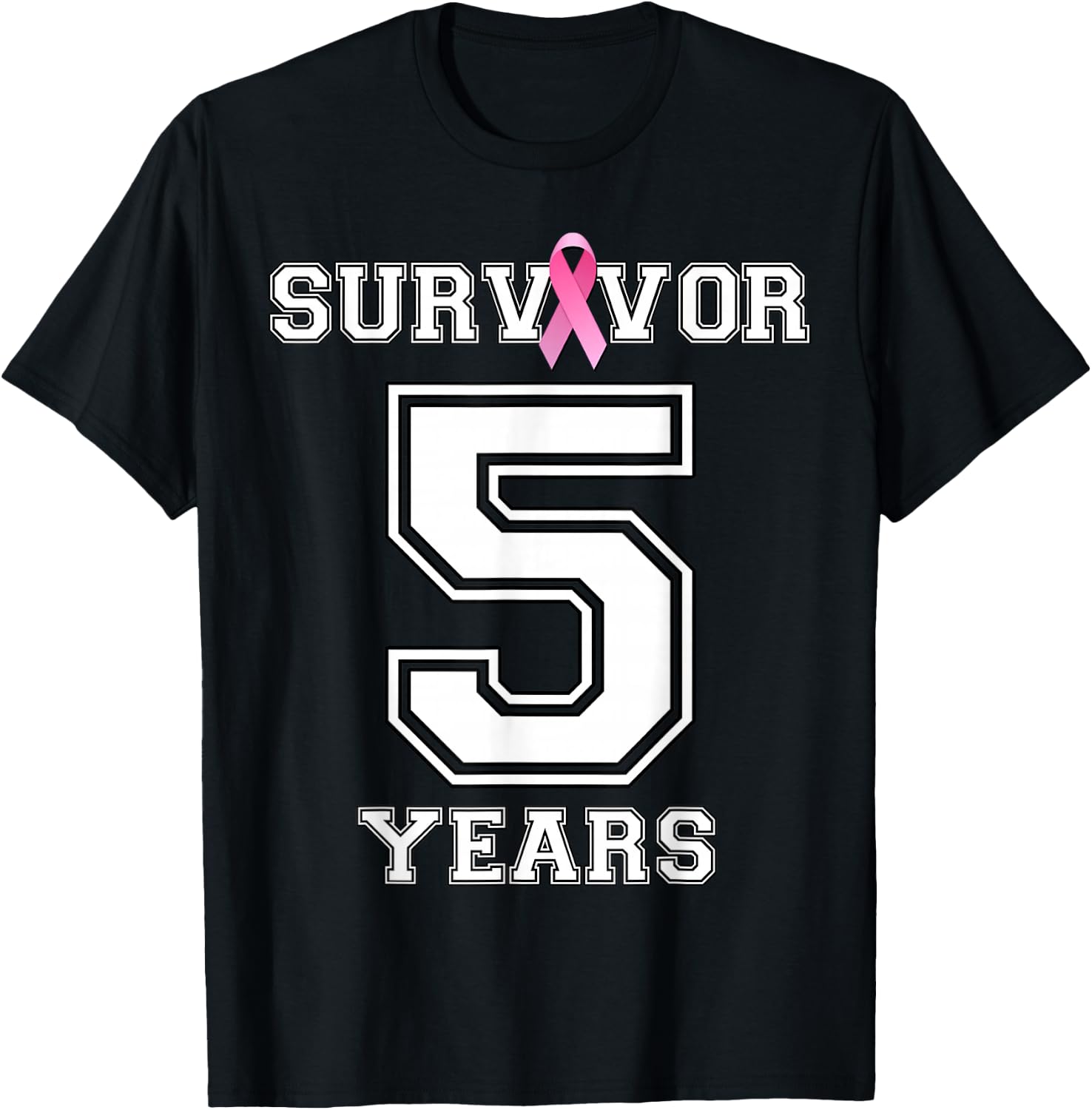 5 Years Breast Cancer Survivor Gifts Pink Ribbon T-Shirt - T-Shirt | Black
