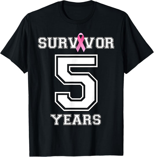 5 Years Breast Cancer Survivor Gifts Pink Ribbon T-Shirt - T-Shirt | Black