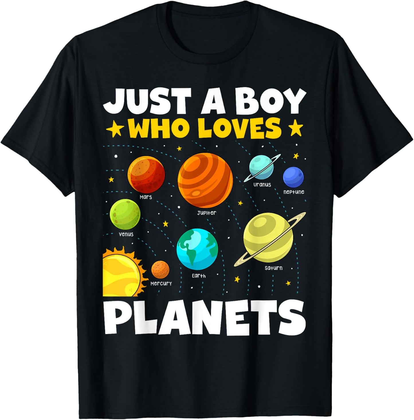 Just A Boy Who Loves Planets Solar System Space Science T-Shirt - T-Shirt | Black