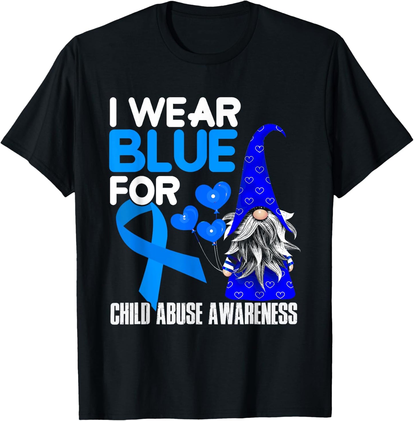Blue Ribbon For Child Abuse Awareness Prevention Month April T-Shirt - T-Shirt | Black