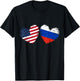 USA Russia Flag Heart Valentines Day Russian American T-Shirt - T-Shirt | Black