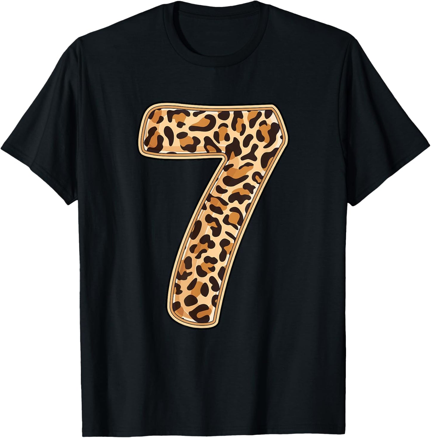 Leopard 7th Birthday Party 7 Seven Years Old Wild Cats Kids T-Shirt - T-Shirt | Black