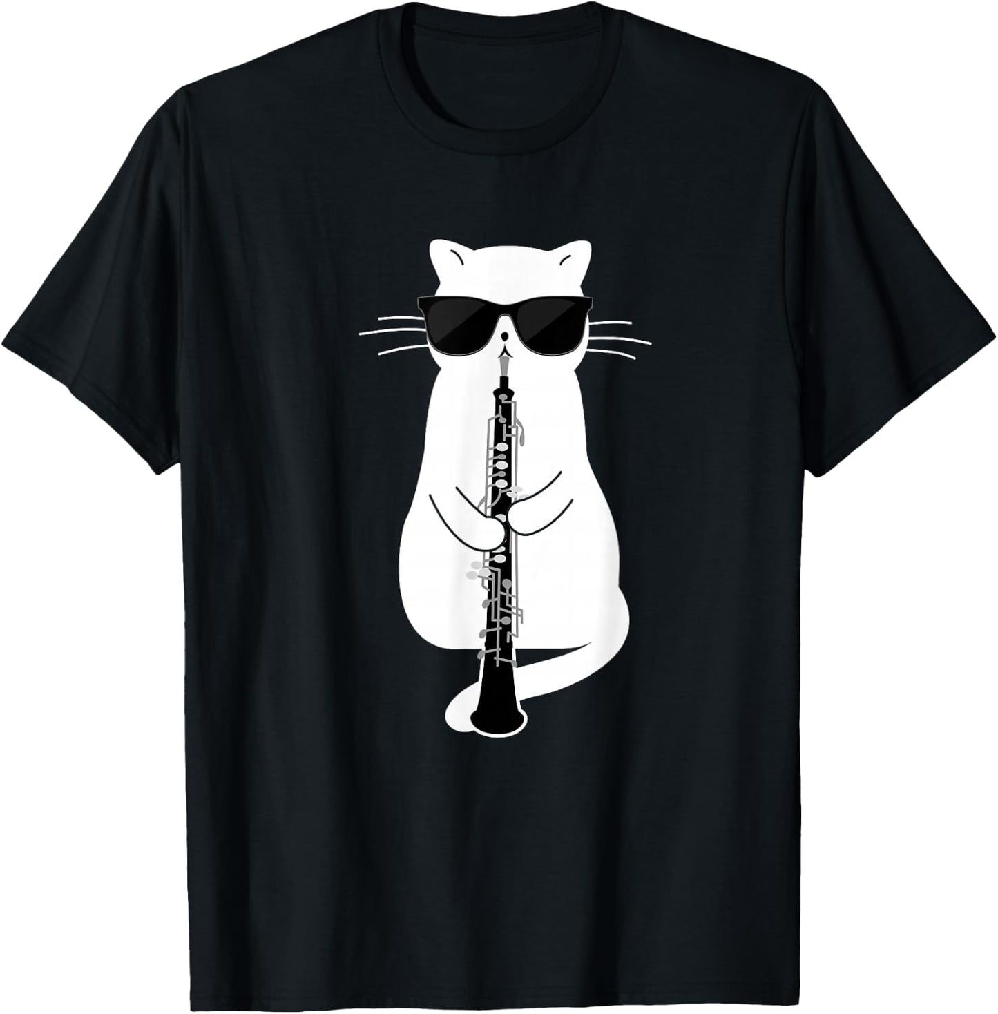 Cat wearing sunglasses playing Oboe T-Shirt - T-Shirt | Black