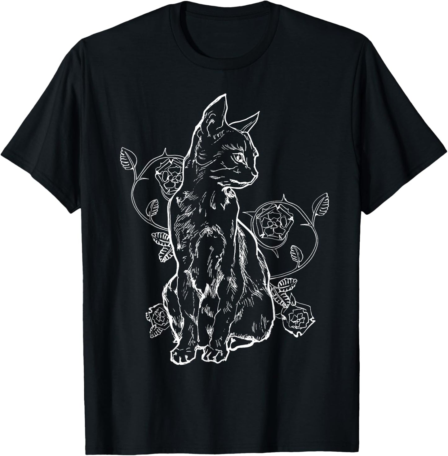 Black Roses Alt Aesthetic Nu Goth Teen Goth Cat T-Shirt - T-Shirt | Black