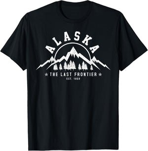 Alaska The Last Frontier Est. 1959 Mountains Nature Gift T-Shirt - T-Shirt | Black