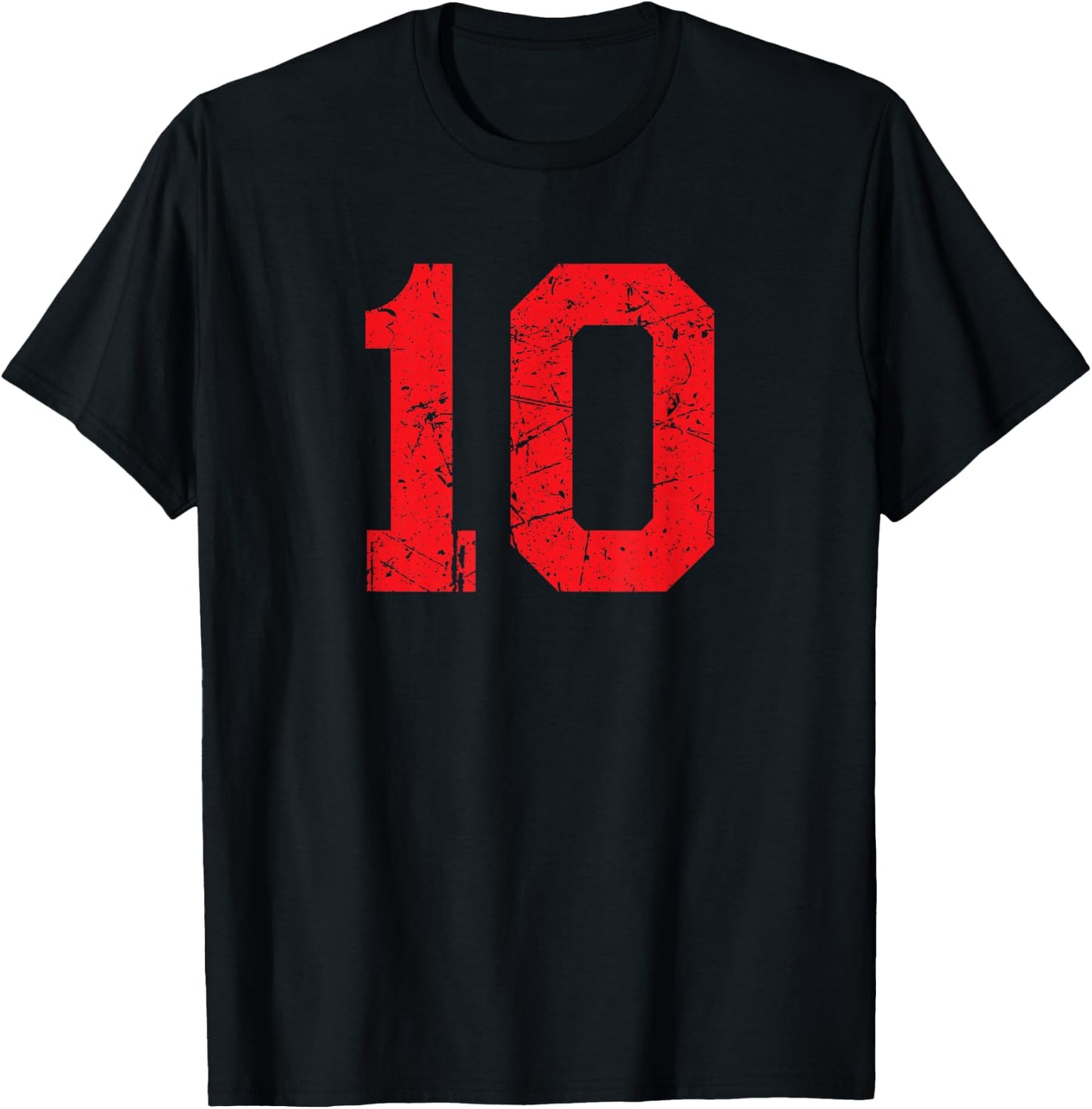Number #10 Sport Red Vintage Plain Number T-Shirt - T-Shirt | Black