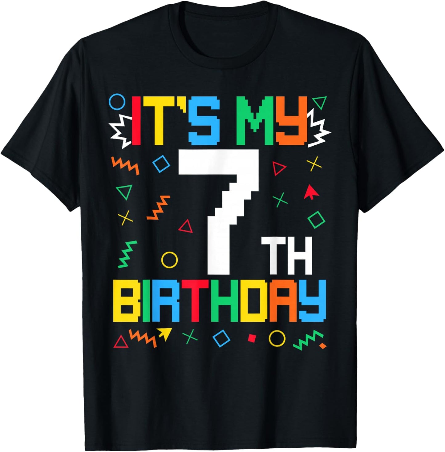 It's My 7th Birthday Gamer Kids Video Game Birthday T-Shirt - T-Shirt | Black