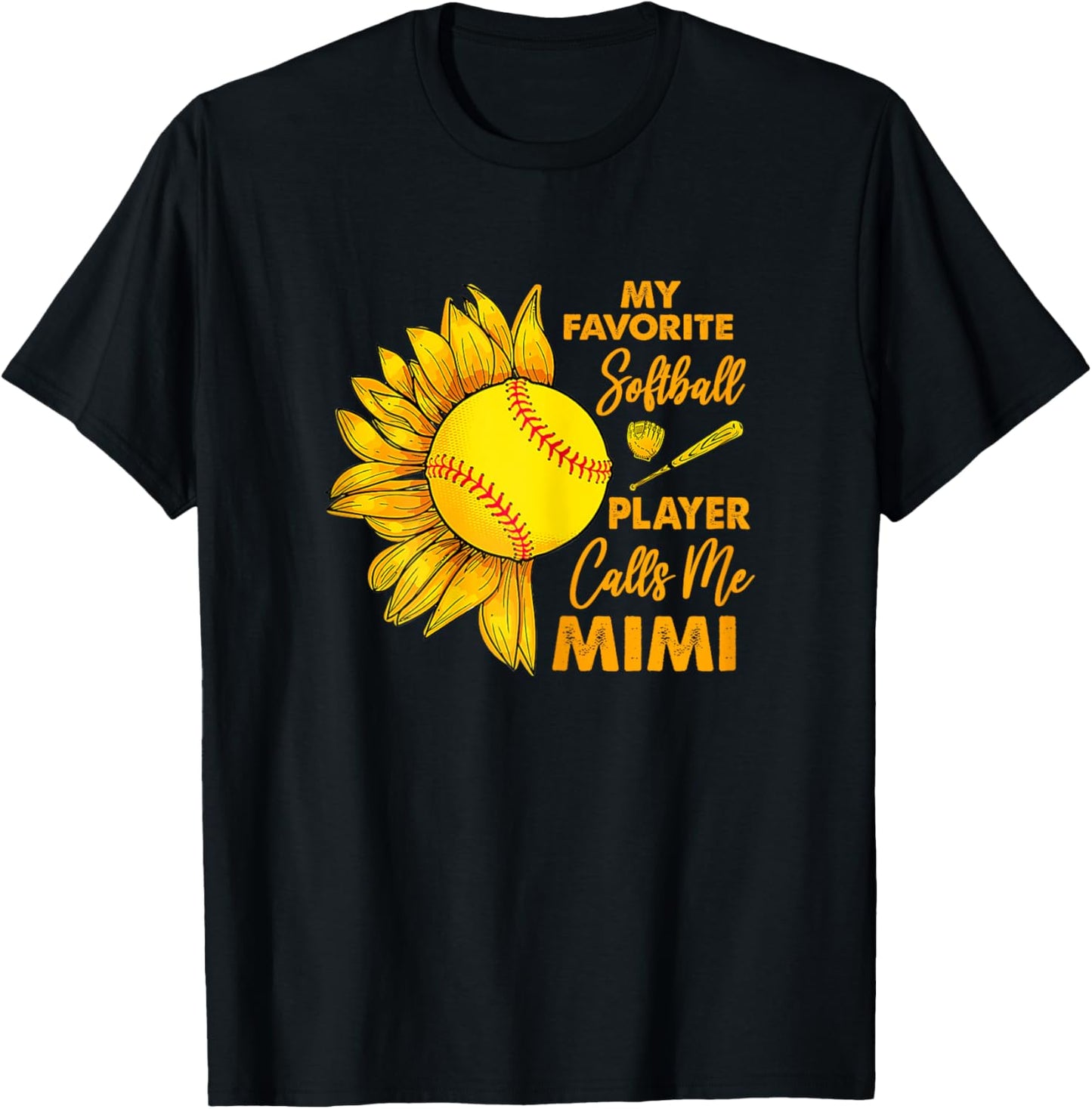 My Favorite Softball Player Calls Me Mimi Sunflower T-Shirt - T-Shirt | Black