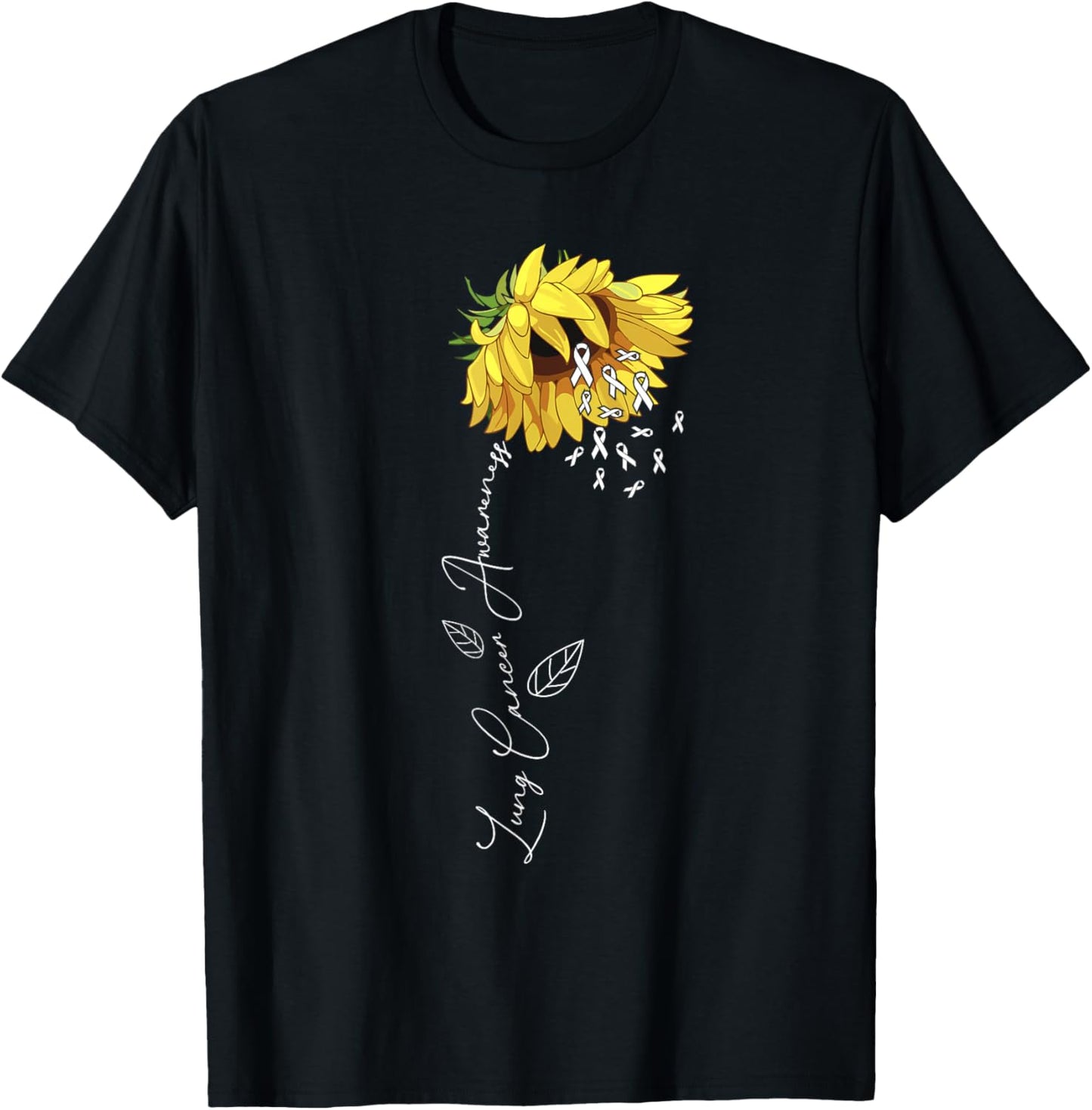 Lung Cancer Awareness Sunflower T-Shirt - T-Shirt | Black
