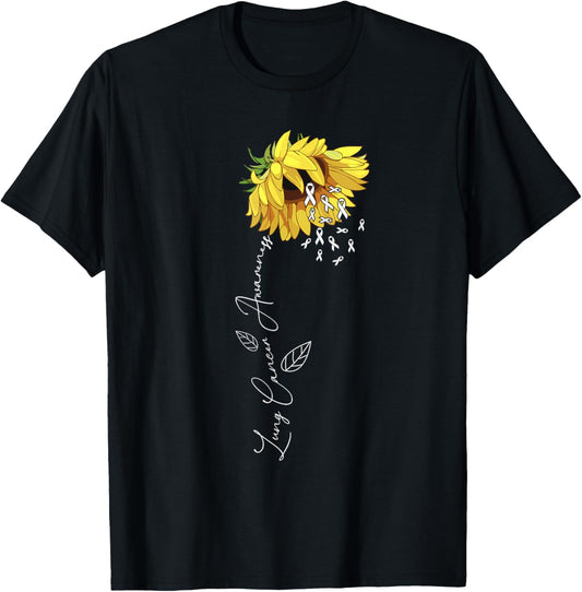 Lung Cancer Awareness Sunflower T-Shirt - T-Shirt | Black