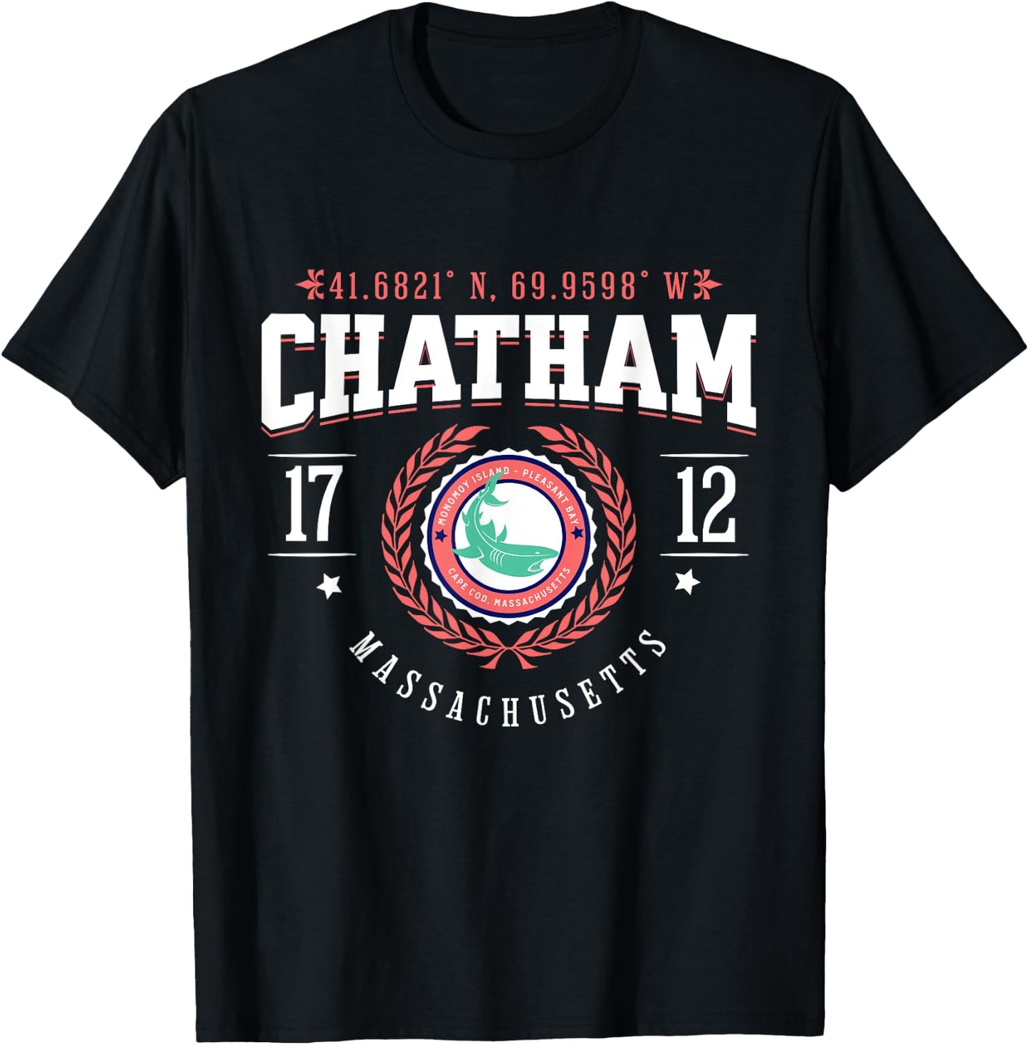 Chatham MA Cape Cod Souvenir Beach Shark Nautical Design Men Women Girls Kids T-Shirt - T-Shirt | Black