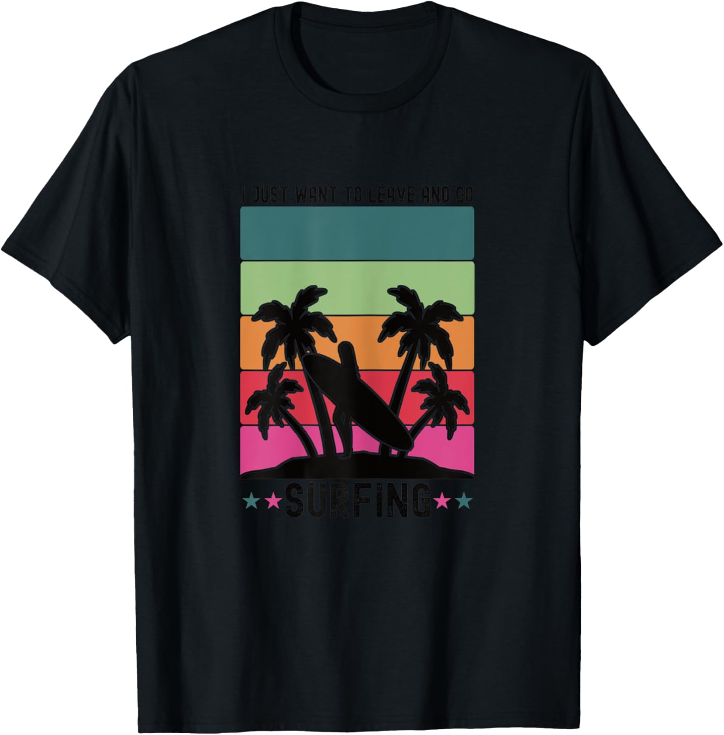 Cool Funny Retro Sunset Vintage Surfing Surfer Girl Surf T-Shirt - T-Shirt | Black