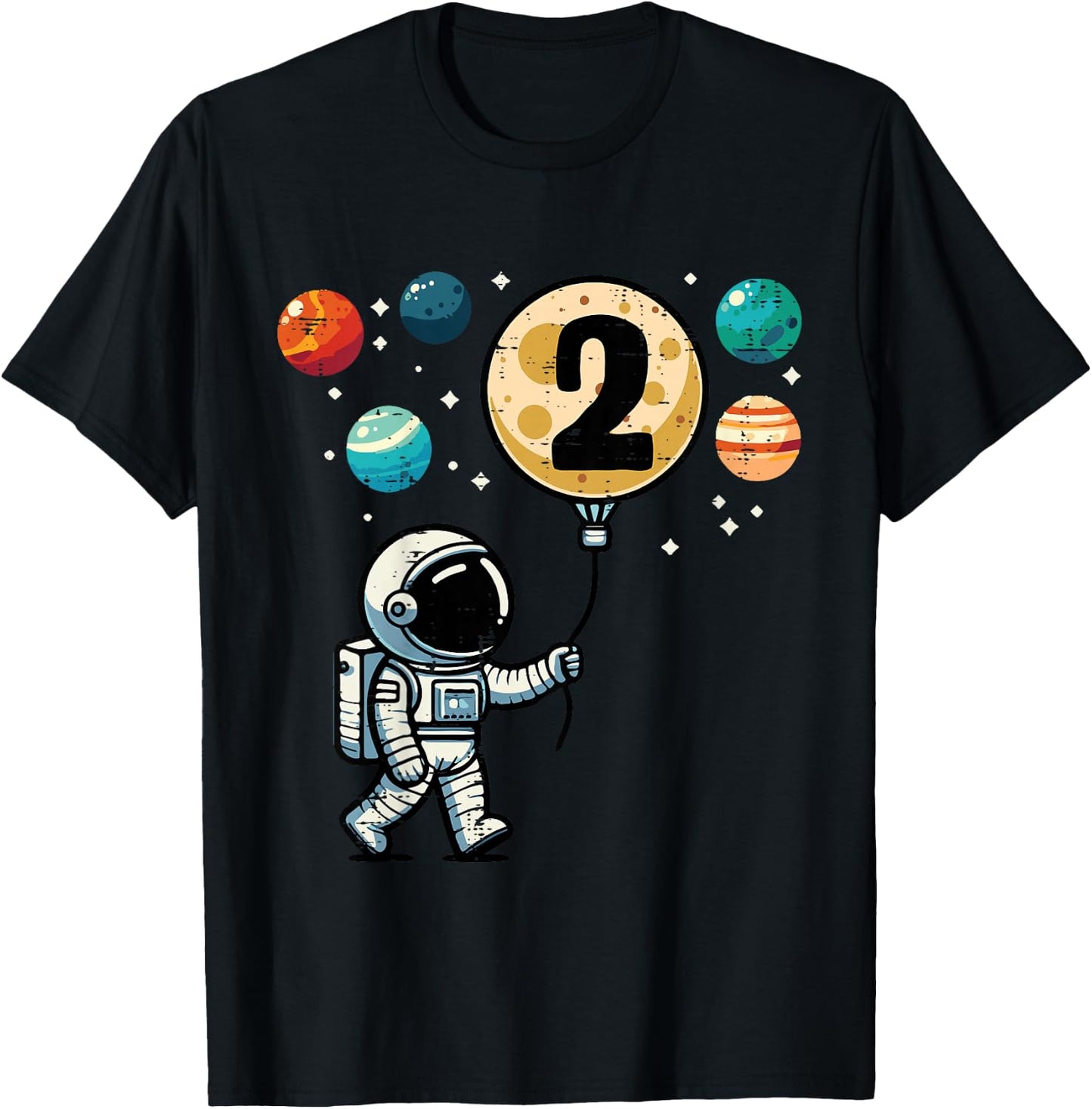 Kids 2nd Birthday Astronaut Planets 2 Year Old Bday Toddler Boys T-Shirt - T-Shirt | Black