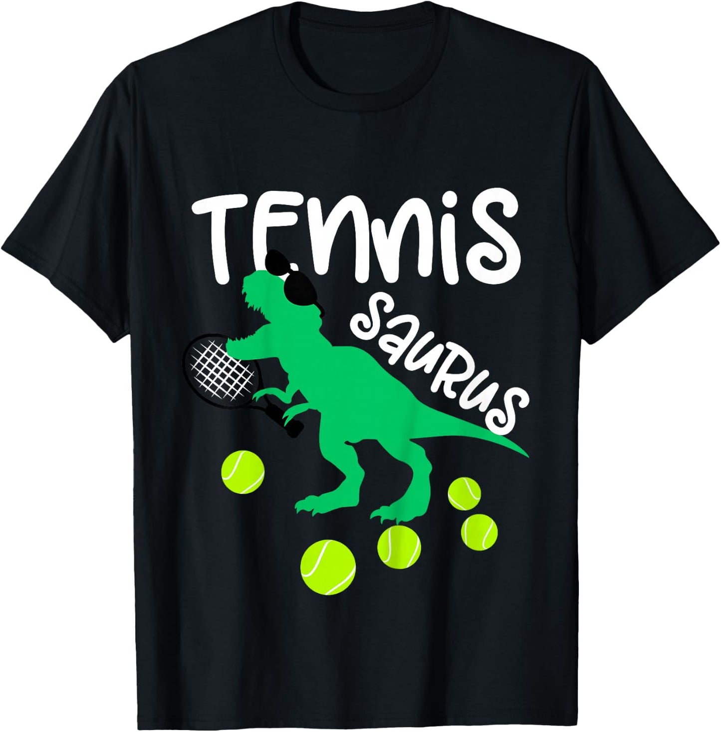 Toddler Tennis Dinosaur for Boys and Girls Funny T-Shirt - T-Shirt | Black
