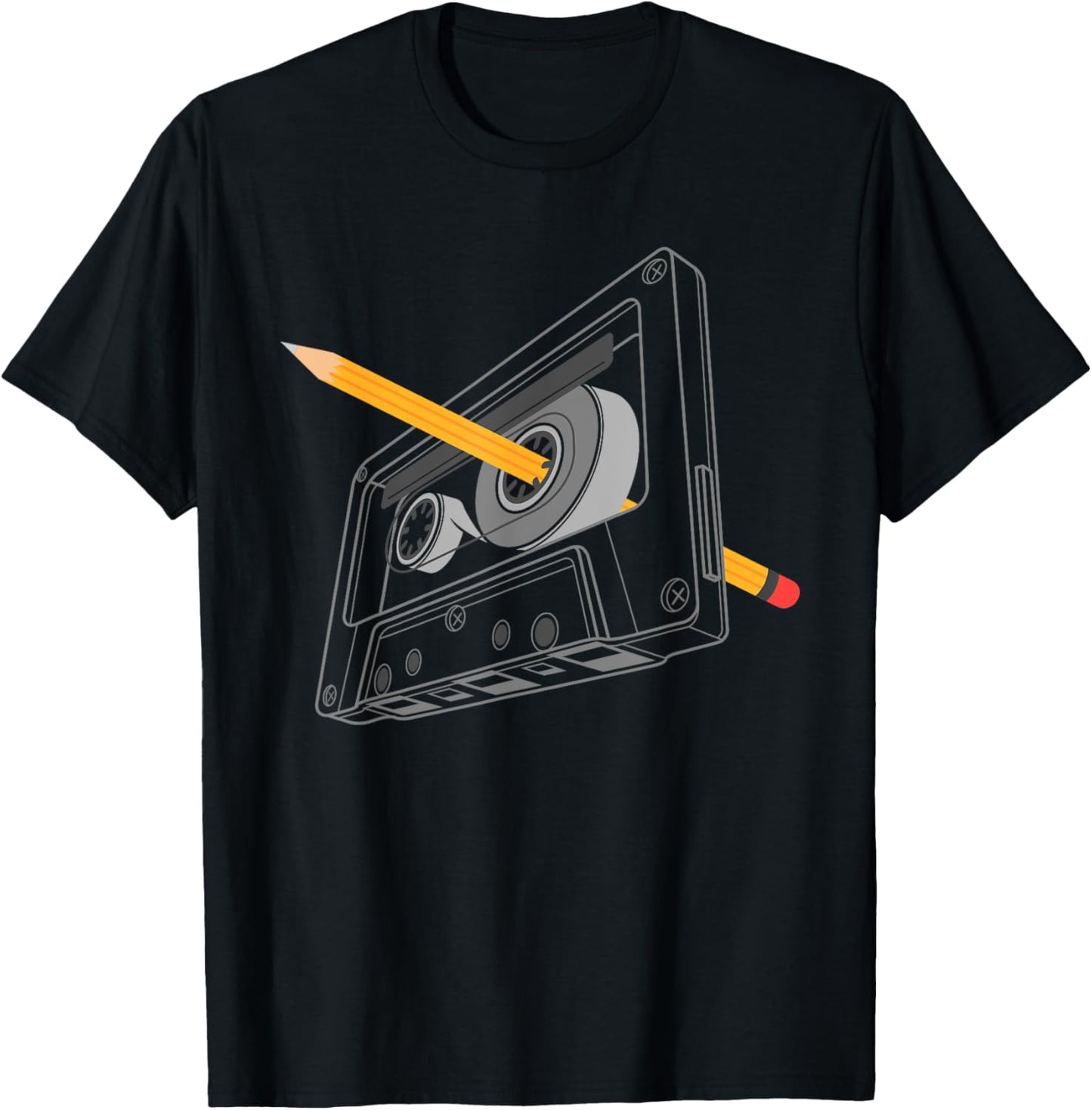 Vintage Rewind Funny 80s 90s Cassette Pencil Gift Men Women T-Shirt - T-Shirt | Black