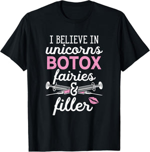 Plastic Surgery Cosmetic Nurse Lips Injector Unicorns Botox T-Shirt - T-Shirt | Black