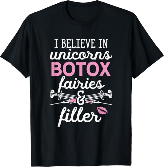 Plastic Surgery Cosmetic Nurse Lips Injector Unicorns Botox T-Shirt - T-Shirt | Black