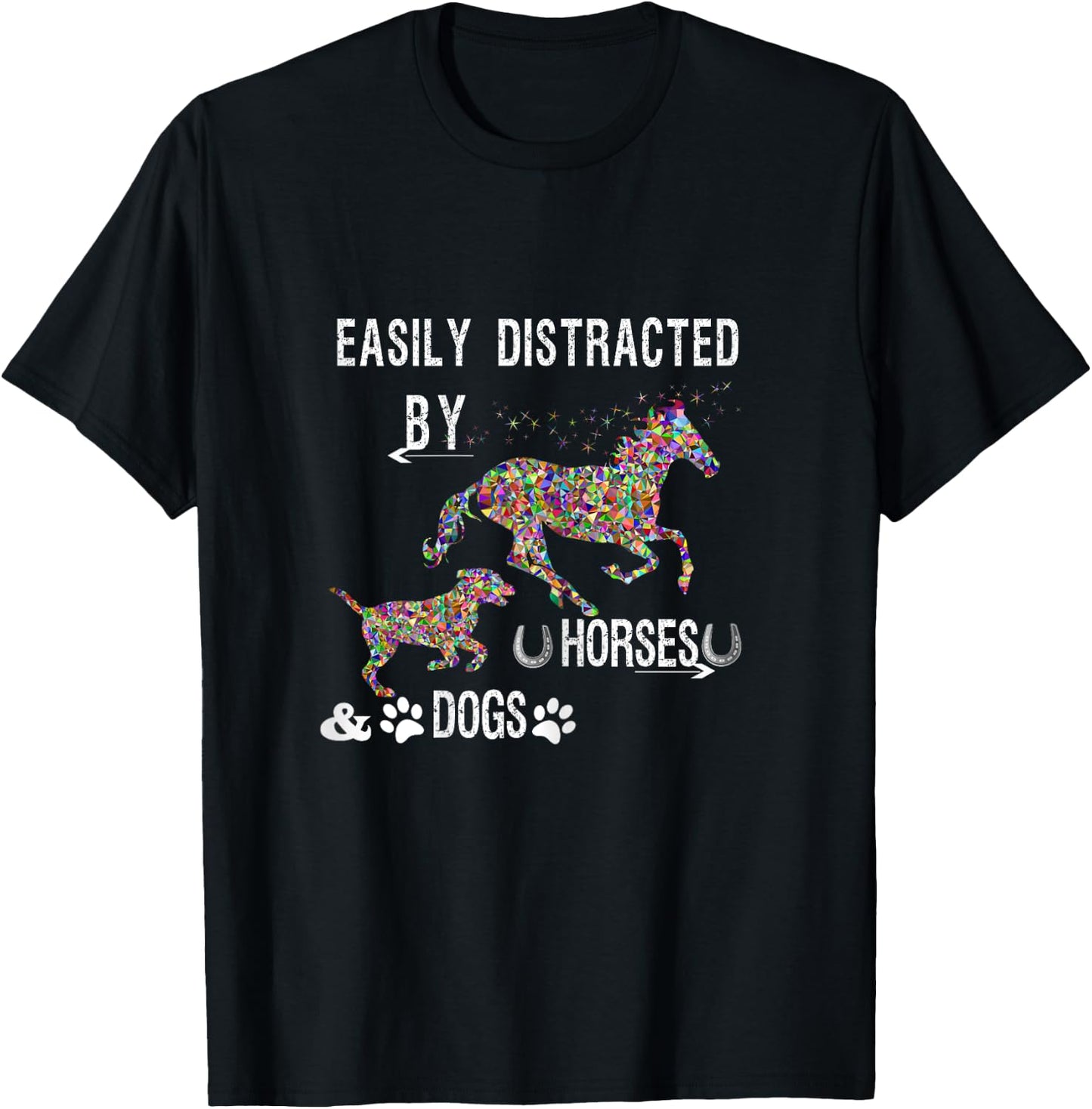 Easily Distracted By Dogs And Horses Shirts for Girls T-Shirt - T-Shirt | Black