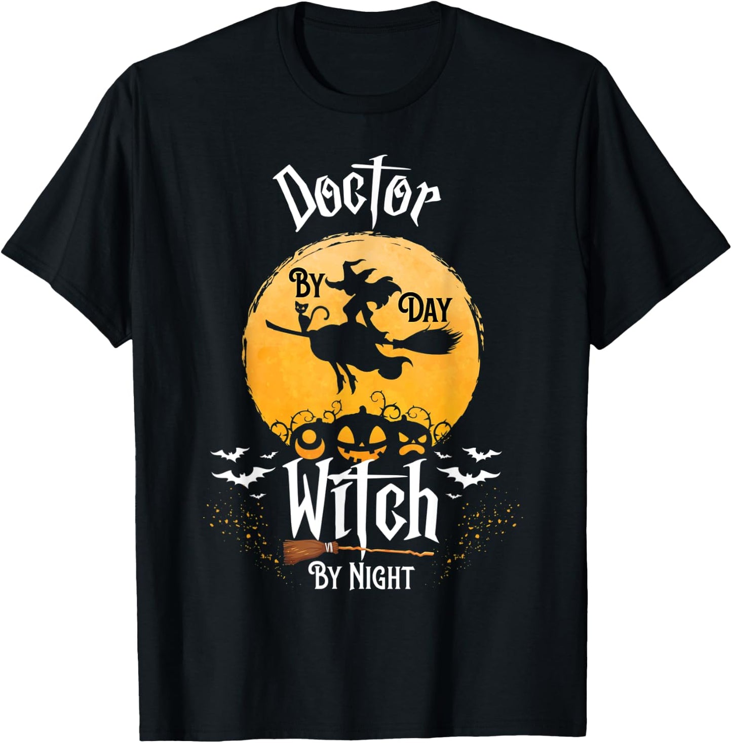 Funny CNA Witch Nurse Halloween Doctor By Day Witch By Night T-Shirt - T-Shirt | Black