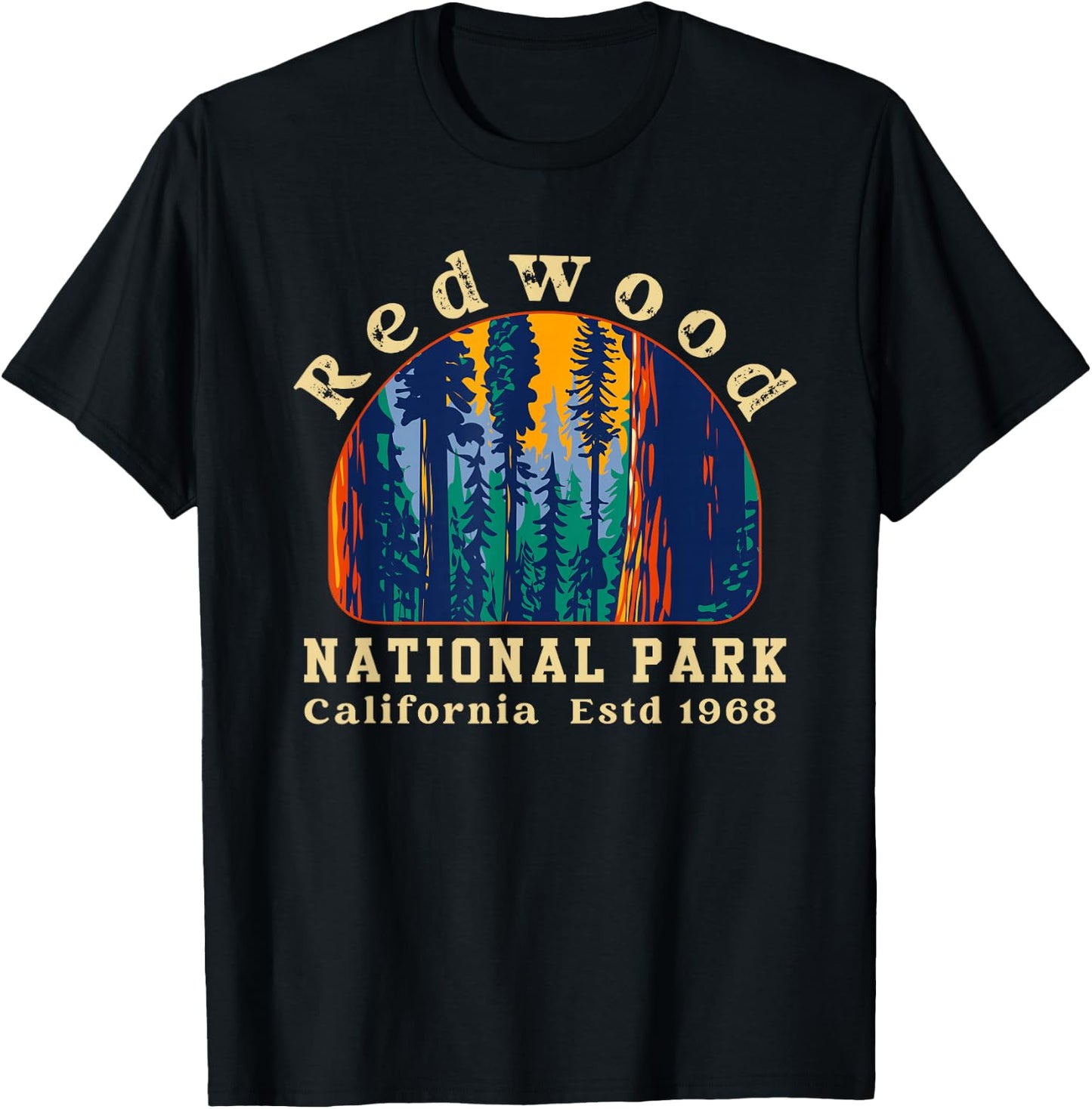Redwood National Park California Retro Vintage Camping Gifts T-Shirt - T-Shirt | Black