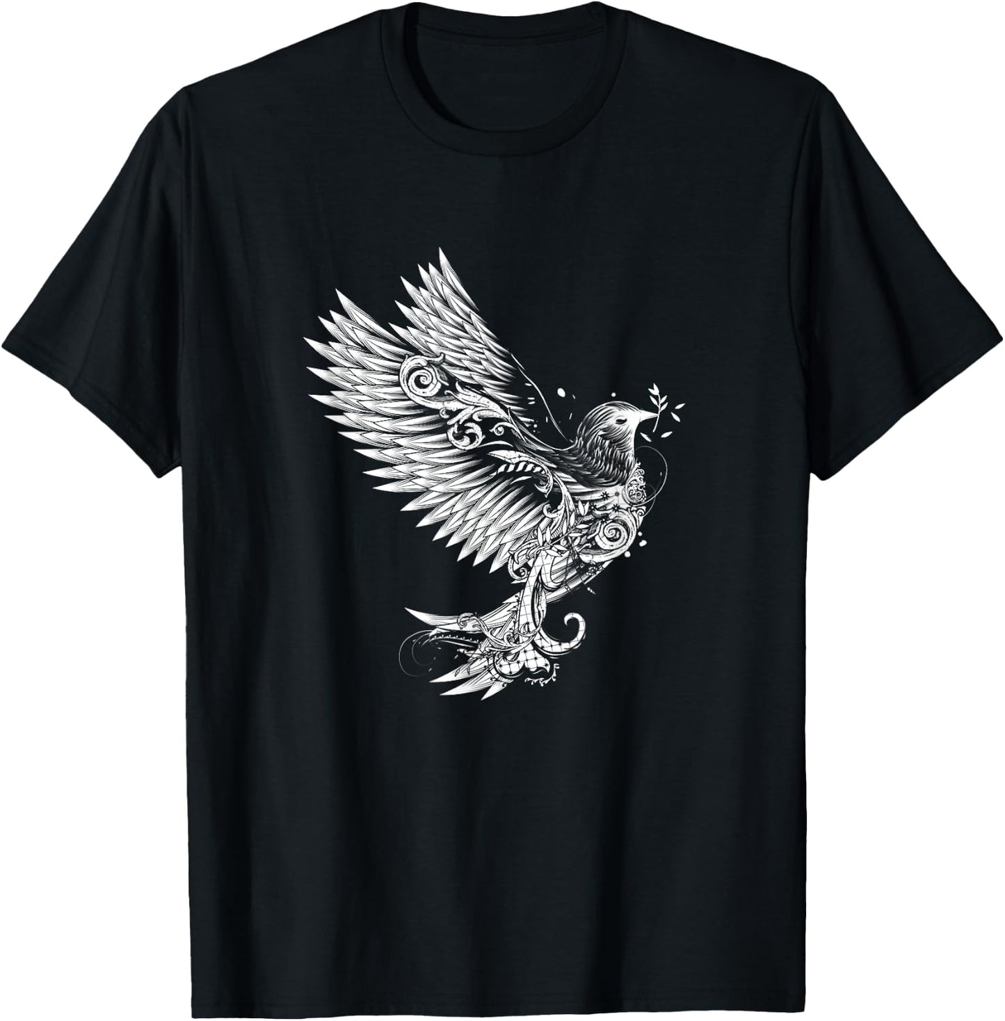 Drawing of an ornamental decorated white dove T-Shirt - T-Shirt | Black