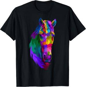 Colorful pop art horse portrait | Funny Horses T-Shirt - T-Shirt | Black