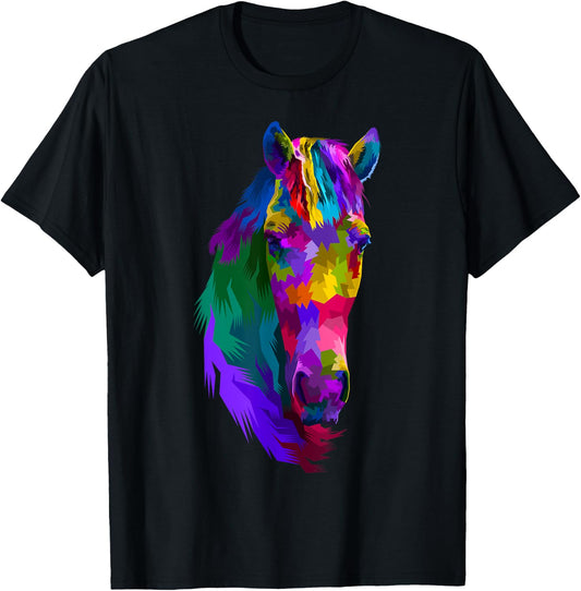 Colorful pop art horse portrait | Funny Horses T-Shirt - T-Shirt | Black
